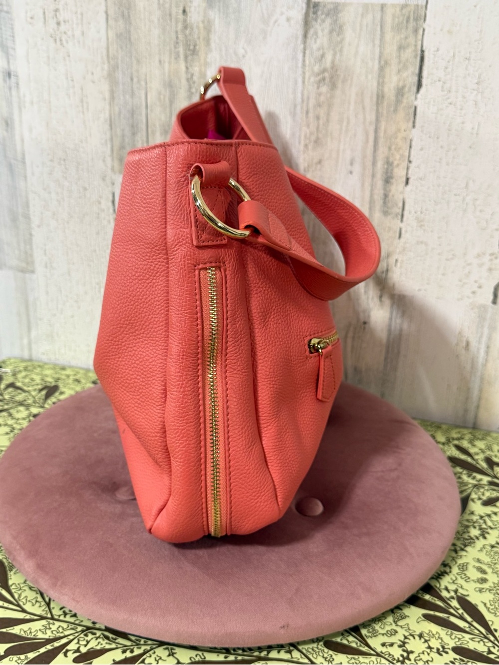 Laggo Coral Leather Hobo Shoulder Bag with Gold Accents - Picture 9 of 16